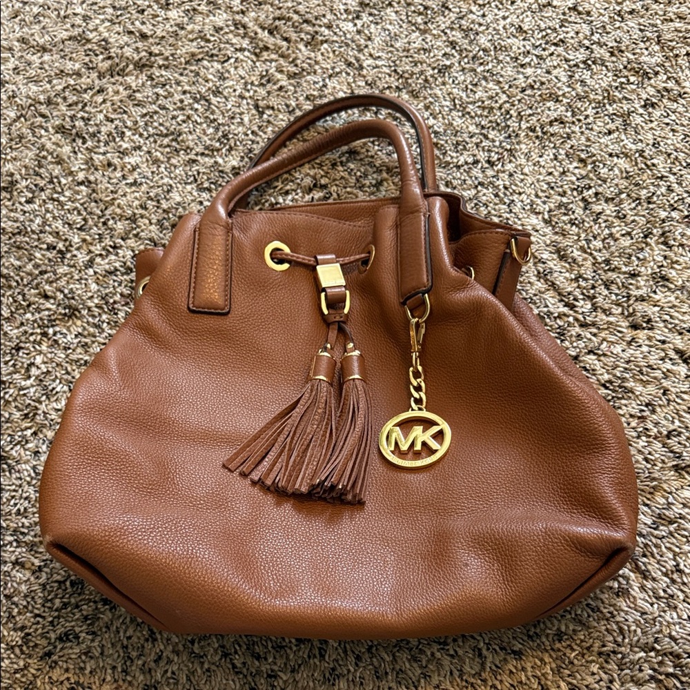 Michael Kors Tan Leather Shoulder Bag with Tassel
